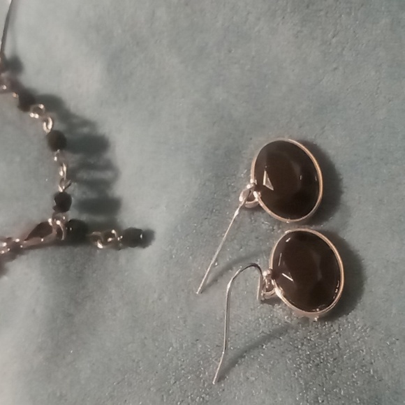 Necklace & earrings blackened cable collar necklace 18 inch glass beaded - Picture 3 of 5